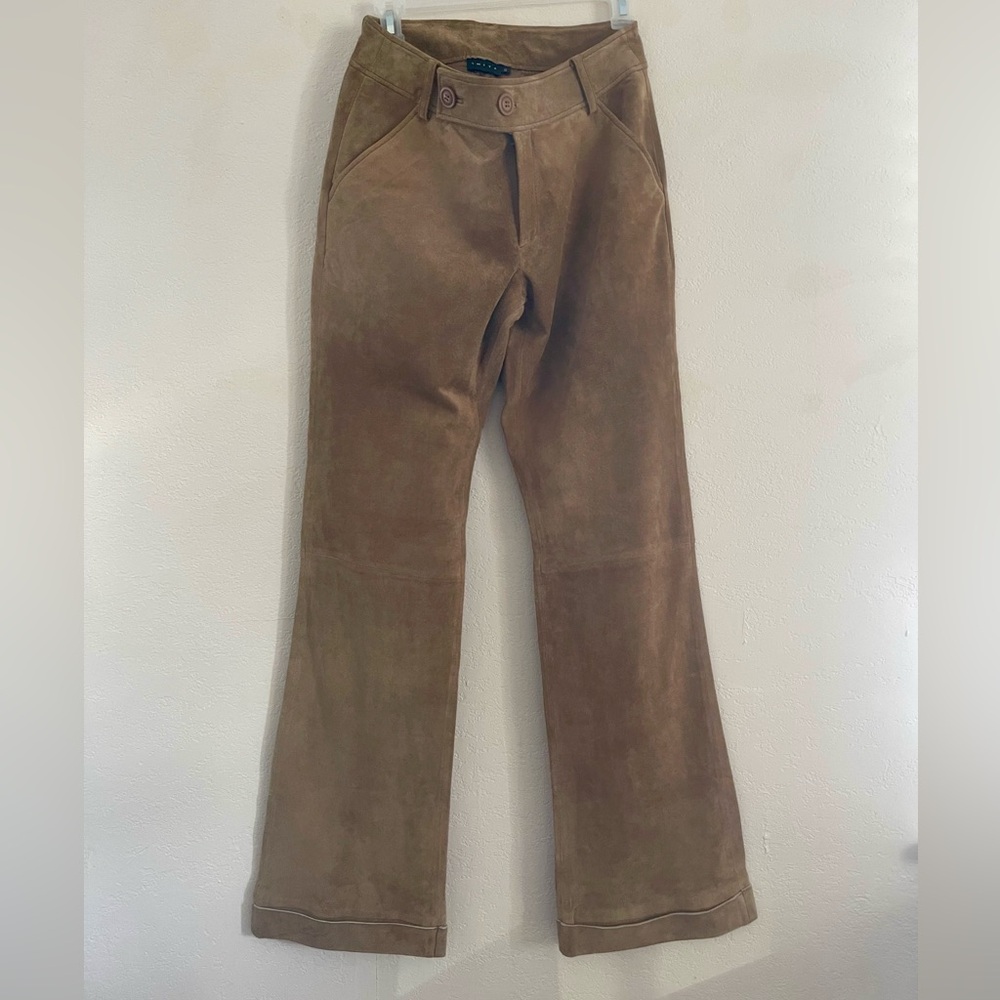 NWT Imitz Suede tan leather bootcut trousers